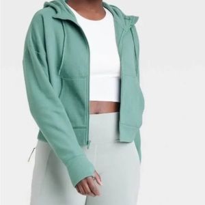 All In Motion Target Ribbed Fleece Cropped Hooded Sweatshirt Forrest Green